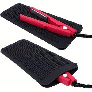 Black Silicone Heat Resistant Hair Straightener Mat/Storage Bag Combo